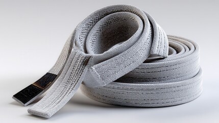 Poster - A white belt with a black band is laying on a white background