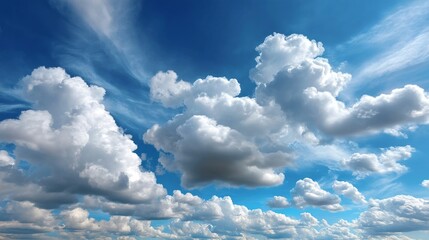 Aufkleber - A vast blue sky is filled with dynamic white clouds that float gently, creating a tranquil and inviting environment perfect for outdoor activities and relaxation.