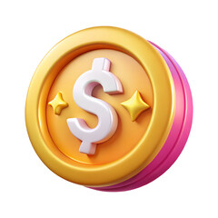 Aufkleber - 3d render of a shiny gold coin with dollar sign isolated on transparent background