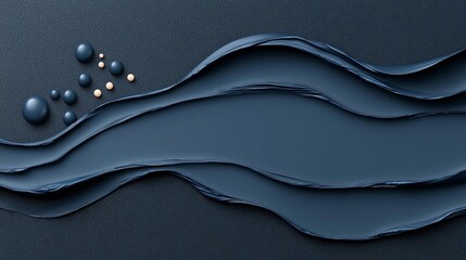 Poster - Abstract Blue Wave Background with Dark Blue Spheres and Glitter Texture