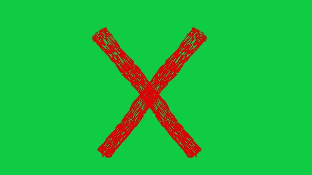 Hand drawn sketch cross and check mark, true or false marks with hand-drawn brush effect graphic animation on green screen background, 4k footage