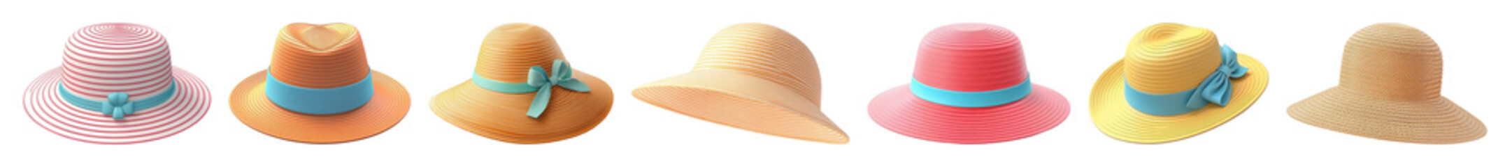 PNG Colorful summer hats collection, element set on transparent background