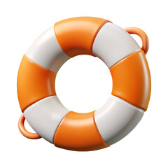 Aufkleber - Cartoon lifebuoy orange and white 3d render isolated on transparent background
