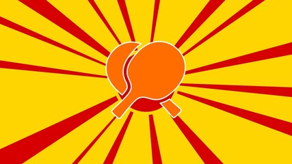 Poster - Crossed ping pong rackets symbol on the background of animation from moving rays of the sun. Large orange symbol increases slightly. Seamless looped 4k animation on yellow background