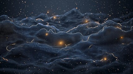 Poster - Abstract Dark Blue and Gold Particle Wave Pattern