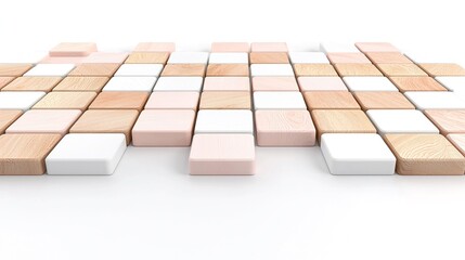 Poster - Abstract Geometric Pattern of Beige Pink and White Cubes