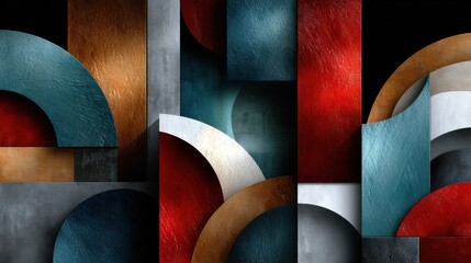 Poster - A colorful abstract painting with a blue, red, and white background