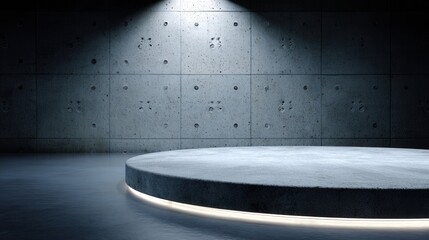 Poster - A large concrete stage with a spotlight shining on it