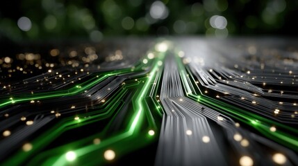 Aufkleber - A green and black electronic circuit board with glowing lights