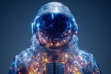 Aufkleber - Astronaut suit filled with cosmic elements against a dark backdrop in a futuristic setting
