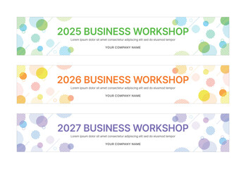 Wall Mural - colorful business workshop banners for 2025, 2026, and 2027, featuring modern abstract designs with 