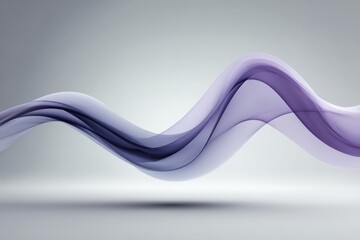 Poster - Elegant flowing waves of translucent purple fabric create a serene visual effect against a soft gray backdrop in a calm indoor setting