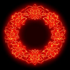 Poster - Fiery floral wreath, circular frame, glowing design