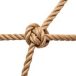 © ndozen - A thick tan rope tied in a complex knot, creating a symmetrical pattern against a transparent background, showcasing texture and craftsmanship
