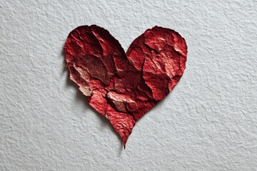 Leinwandbilder - Crafted red heart shape made from textured paper against a neutral background