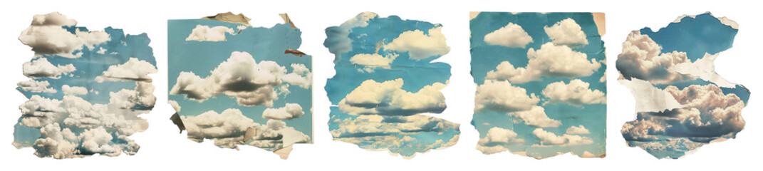 png vintage clouds illustration clouds in sky retro style collage element set on transparent backgro
