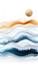 Poster - Abstract Sunset Landscape with Layered Blue and Orange Hills