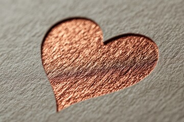 Poster - Shiny copper heart cutout on textured paper in soft lighting creates an elegant, romantic atmosphere