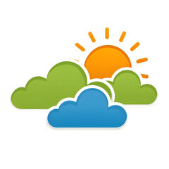 Fototapete - Stylized of a sun partially visible behind green and blue clouds with a clean minimalist design and vibrant colors