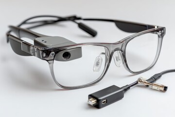 Poster - Smart glasses with camera and detachable cable showcasing innovative technology for everyday use