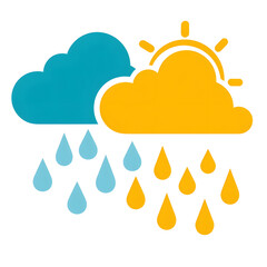 Aufkleber - A flat simplified weather icon showing a teal cloud with falling rain and yellow sun peeking through representing a combination of rain and snow in the forecast