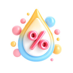Fototapete - Colorful shiny 3D icon depicting a pastel water drop with a percentage symbol showcasing a cheerful and modern graphic design