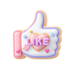 Poster - Playful pastel colored 3D thumbs up icon with a heart shaped  like  message symbolizing positive social media engagement and digital interaction