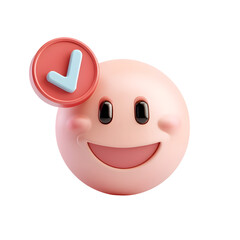 Aufkleber - Vibrant 3D pastel colored smiley face icon with a ticked checkbox representing positive user feedback or approval on a digital platform or interface