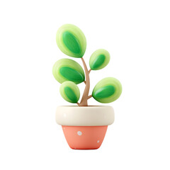 Poster - Whimsical and cheerful 3D rendered potted sapling with vibrant green leaves against a clean minimalist white background