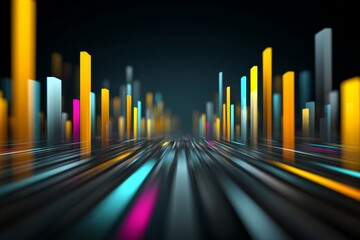 Aufkleber - Vibrant digital landscape showcasing colorful bars in a futuristic setting with glowing lines under a dark sky