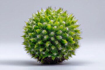 Poster - Round green cactus with spines displayed on a neutral background creates a striking visual for plant enthusiasts and decorators alike