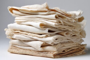 Aufkleber - Stacked natural fabric pieces in neutral tones for textile crafts and design projects
