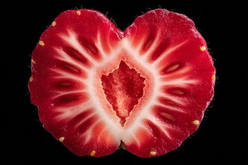 Aufkleber - Beautifully detailed cross-section of a ripe strawberry revealing intricate patterns