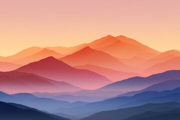 Poster - Vibrant sunset over layered mountains in serene landscape