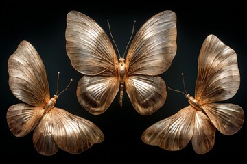Aufkleber - Bronze butterflies arranged artistically showcasing fine craftsmanship and intricate details in a dark setting