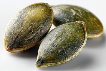 Aufkleber - Pumpkin seeds on a white surface showing texture and natural colors in close-up detail