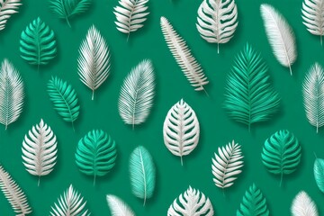 Aufkleber - Green background with various leaf patterns showcasing tropical flora in a vibrant design