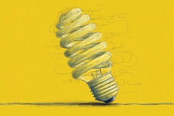 Aufkleber - Creative illustration of a light bulb with a spiral design against a yellow background exudes innovative energy and inspiration