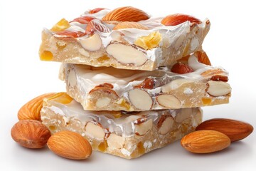 Aufkleber - Delicious nougat stacked with almonds and dried fruit, ready for a sweet treat at a festive celebration