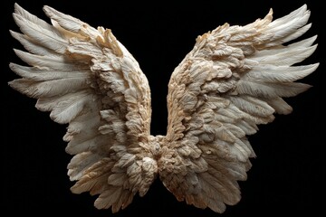 Poster - Detailed sculpture of angel wings crafted from intricate white materials displayed against a dark background