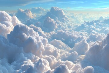 Poster - Majestic cloud formation under a bright blue sky at sunrise creates a serene and dreamlike atmosphere