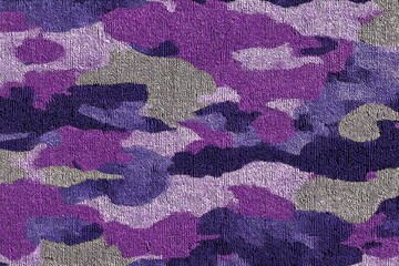 Aufkleber - Vibrant purple camouflage pattern with shades of green, gray, and black on textured fabric background