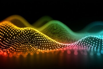 Poster - Dynamic wave patterns of colorful light in a digital display representing sound frequencies and vibrations
