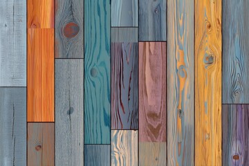 Aufkleber - Colorful wooden planks arranged in a textured pattern for decorative purposes in a modern interior