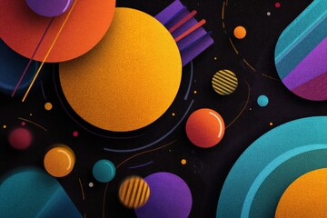 Aufkleber - Colorful geometric shapes create an abstract composition with vibrant details on a dark background in a modern art style
