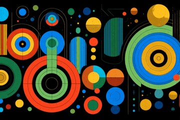Aufkleber - Modern abstract art featuring colorful geometric shapes in circular patterns on a dark background