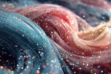 Poster - Swirls of vibrant colors and glimmering particles creating an abstract art piece displaying beauty and movement
