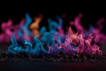 Aufkleber - Colorful flames dancing in various hues creating a mystical atmosphere at night