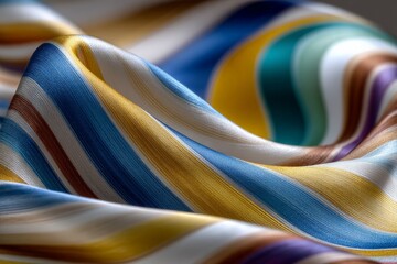 Aufkleber - Colorful striped fabric draping softly on a surface in bright lighting