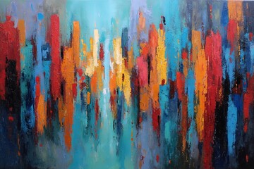 Poster - Colorful abstract artwork with vibrant hues of blue, orange, red, and yellow in a contemporary style